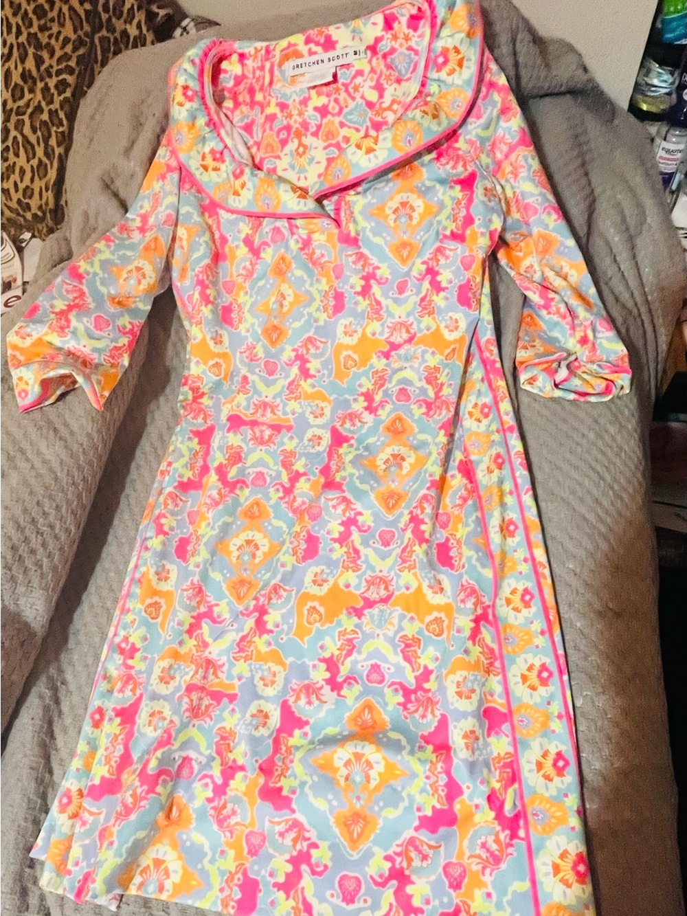 Gretchen Scott Designs Pink, Orange & Light Blue Patterned A-Line Dress